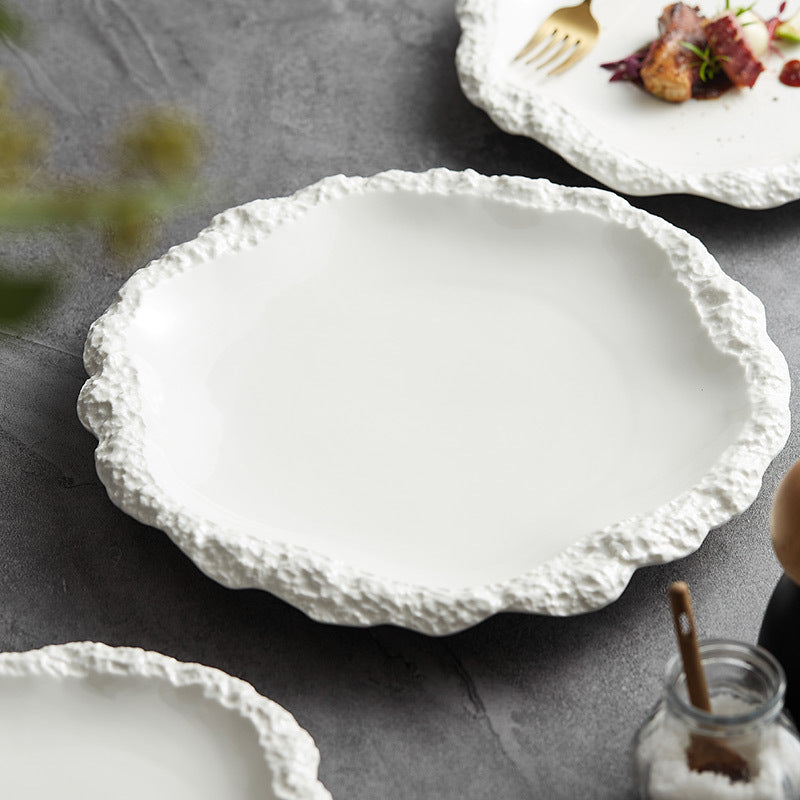 Hotel Restaurant European-style Embossed Stone Pattern Ceramic Plate