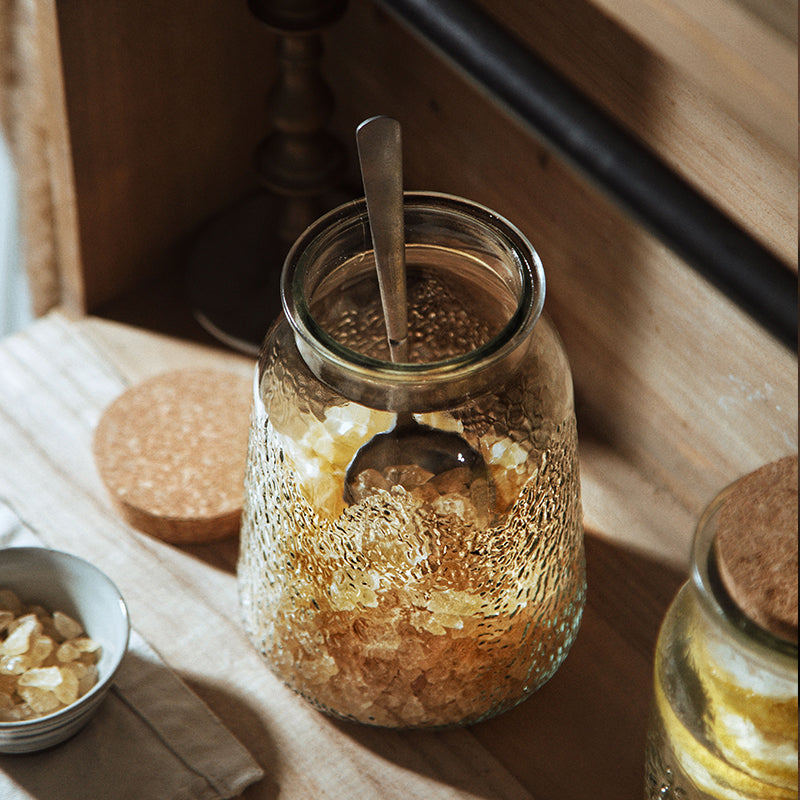 European Style Embossed Wooden Cork Glass Airtight Jar