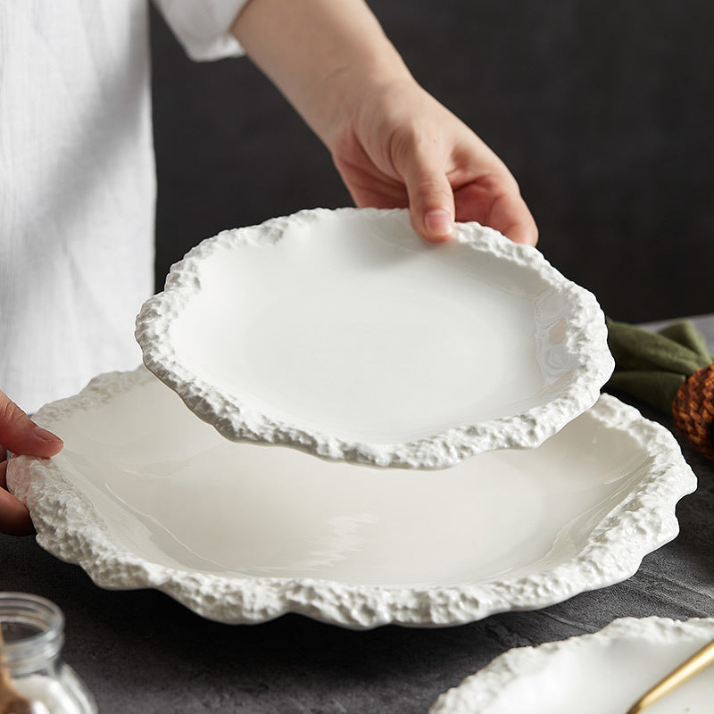 Hotel Restaurant European-style Embossed Stone Pattern Ceramic Plate