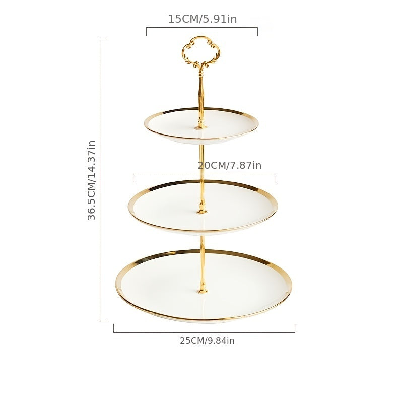 Decorative Tray European Gold Phnom Penh Ceramic Three-layer Fruit Tray Cake Stand Home Living Room Tea Table Afternoon Tea Candy Dessert Dessert Tray