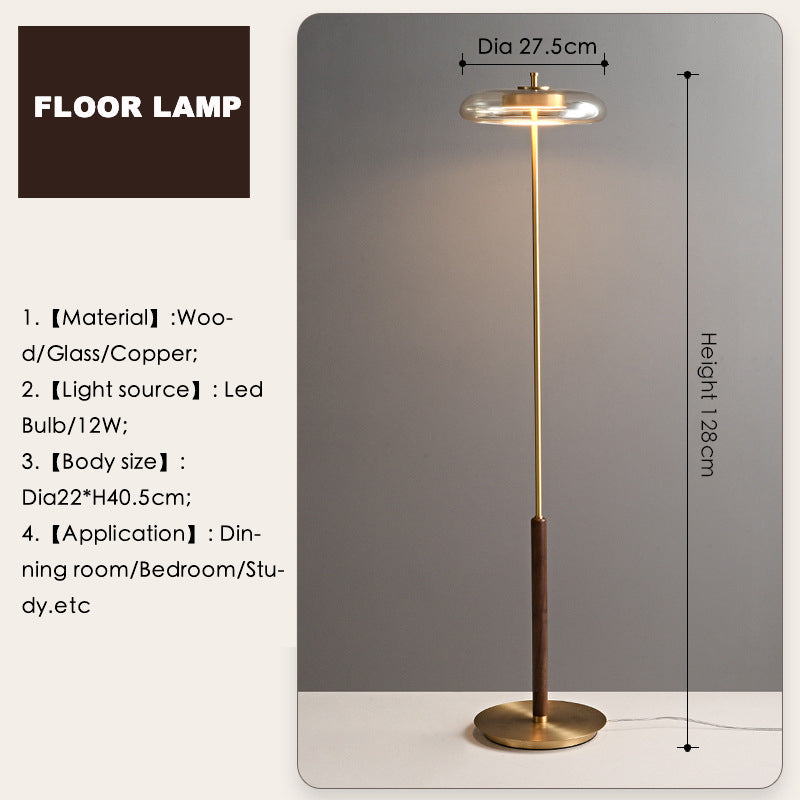 Nordic Light Luxury Brass Walnut Floor Lamp