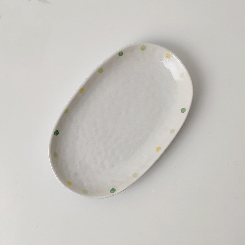 Dot Ceramic Plate Set Small Breakfast Plate Dessert Plate Flavor Plate Oval Plate