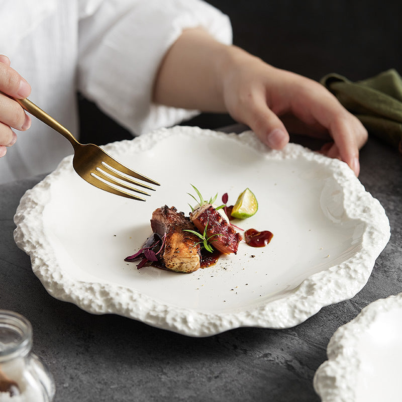 Hotel Restaurant European-style Embossed Stone Pattern Ceramic Plate