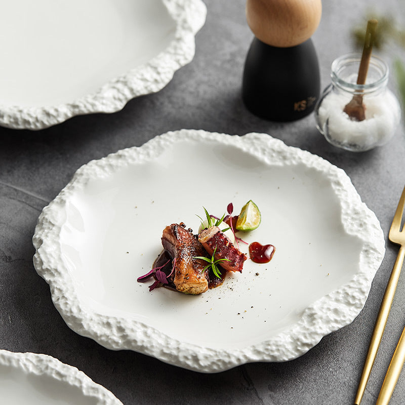 Hotel Restaurant European-style Embossed Stone Pattern Ceramic Plate