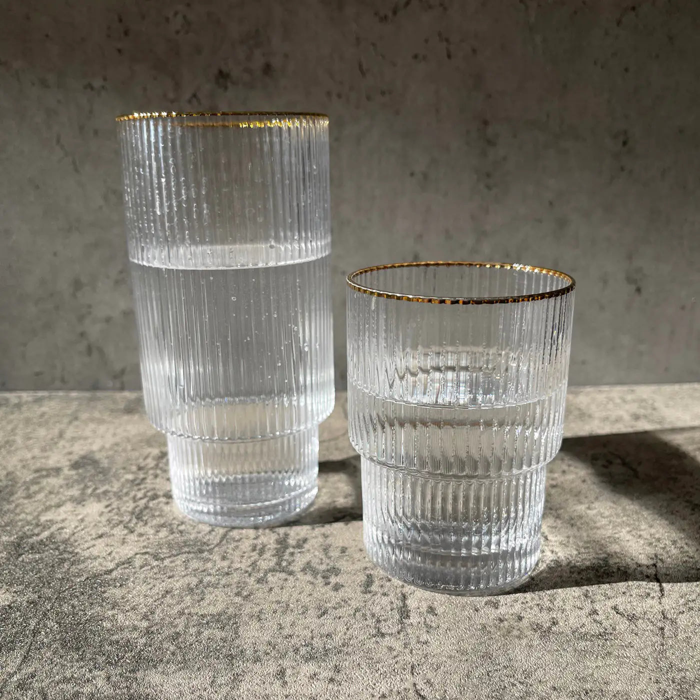 Stackable Gold Rim Ripple Drinking Glass